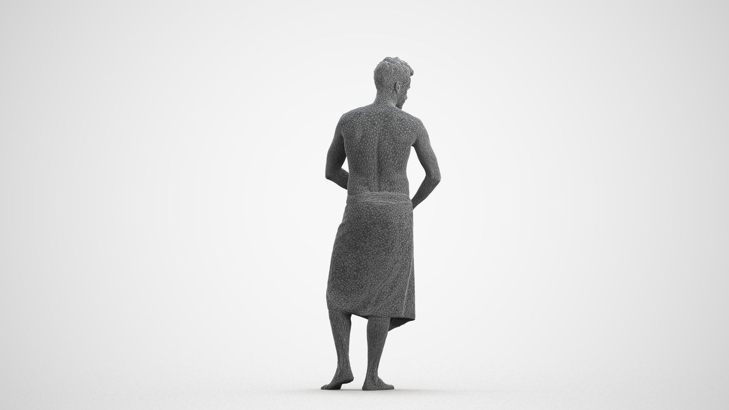 3D human model man casual bathroom, photogrammetry scanned person for archviz, wireframe front view