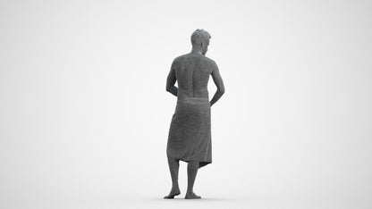 3D human model man casual bathroom, photogrammetry scanned person for archviz, wireframe front view