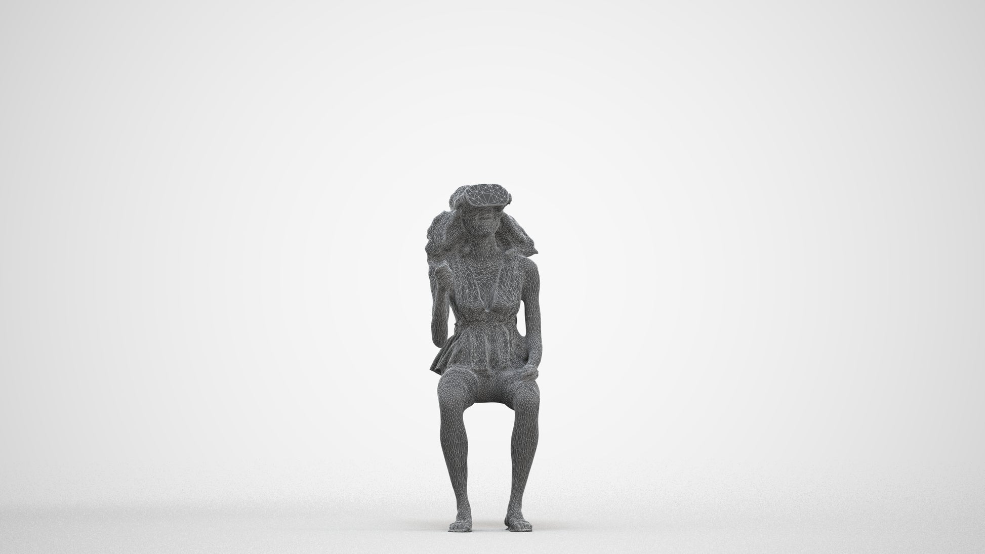 photogrammetry 3D woman casual sitting, realistic human model archviz FBX, three-quarter front view render