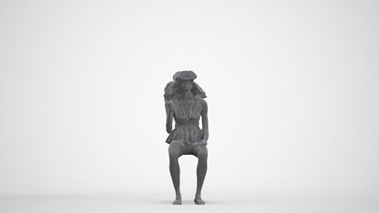 photogrammetry 3D woman casual sitting, realistic human model archviz FBX, three-quarter front view render