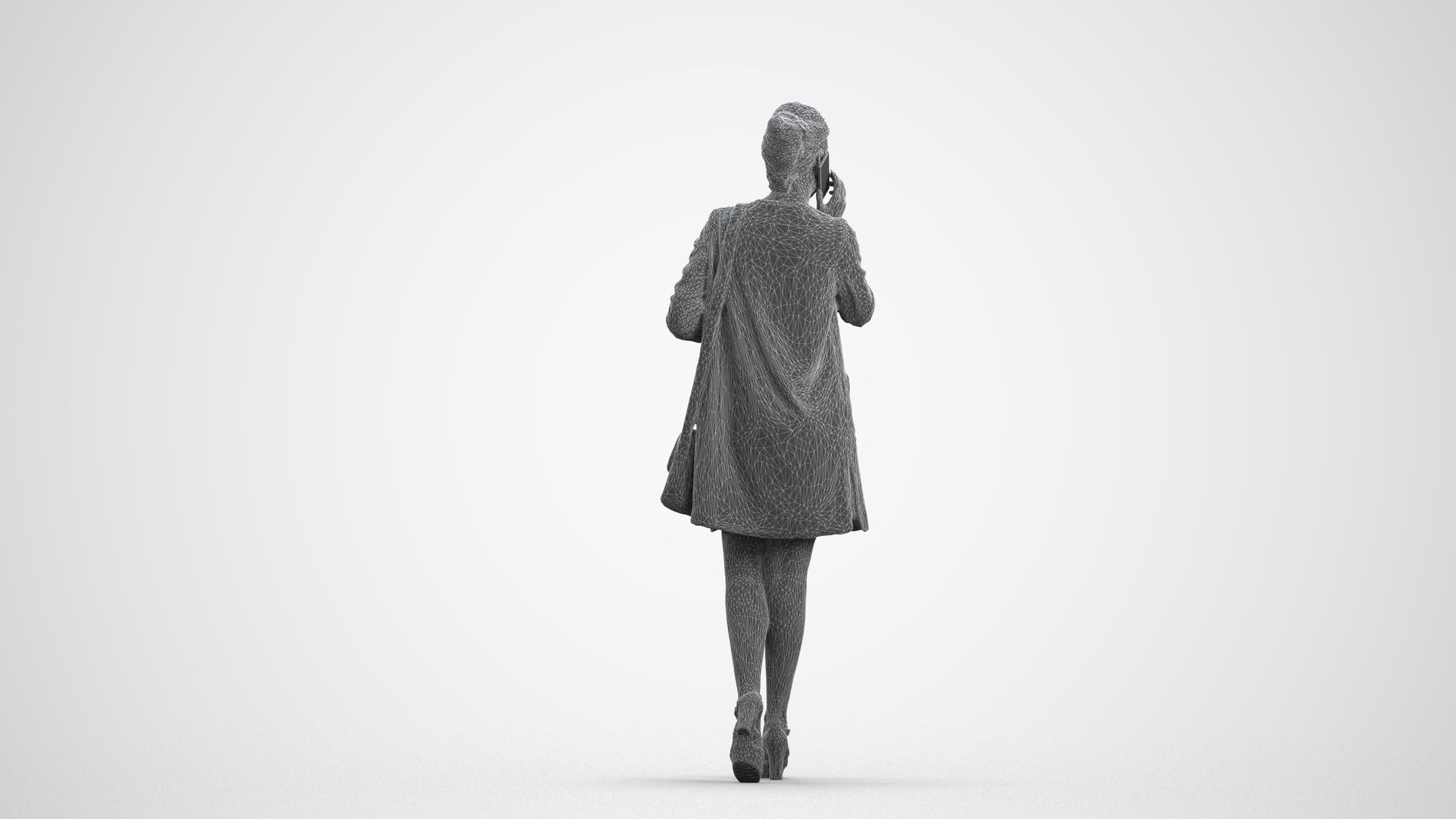 3D scanned woman walking business, photorealistic archviz people for Enscape and SketchUp, wireframe front view