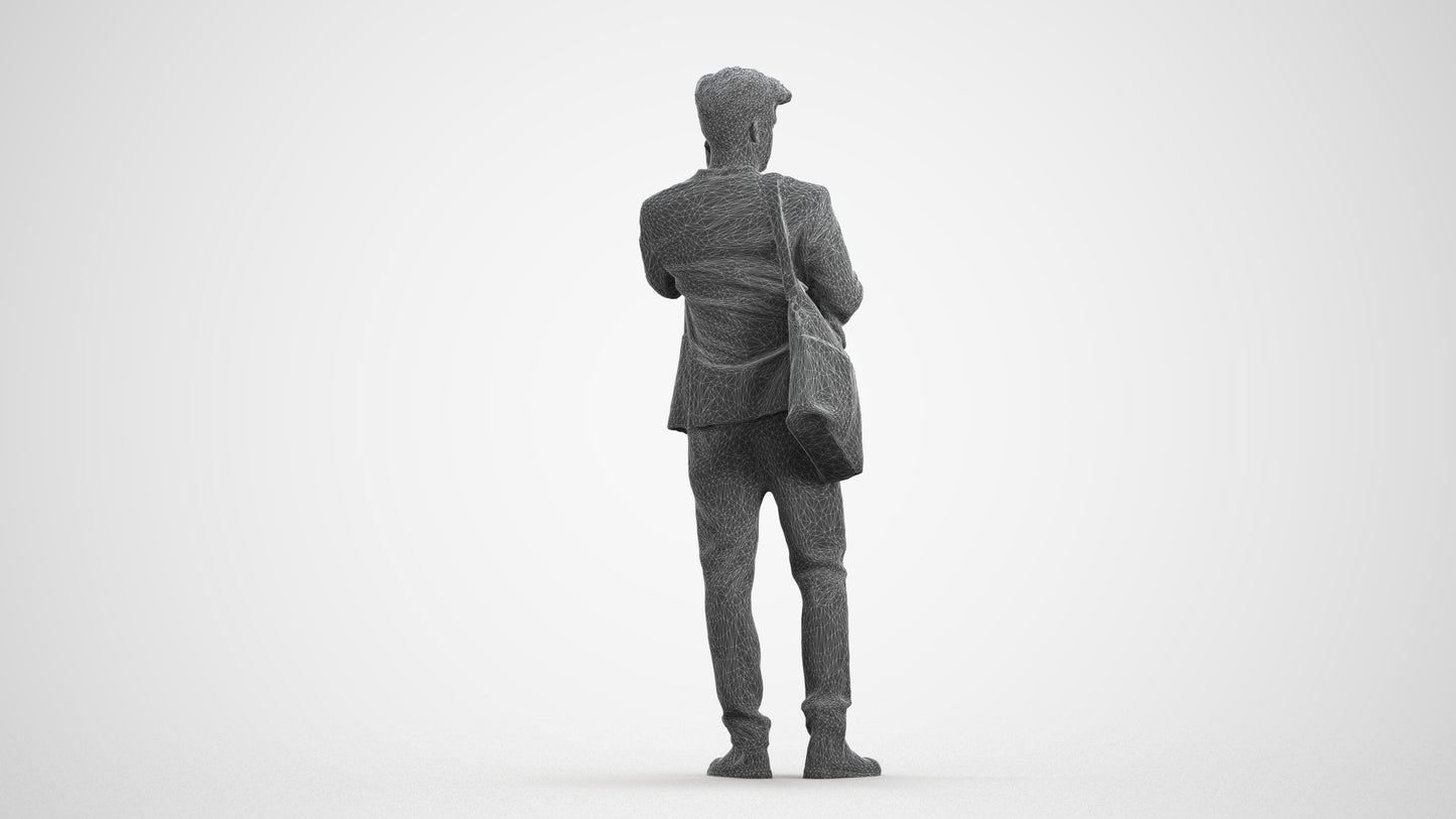 3D scanned man standing business, photorealistic archviz people for Enscape and SketchUp, wireframe front view