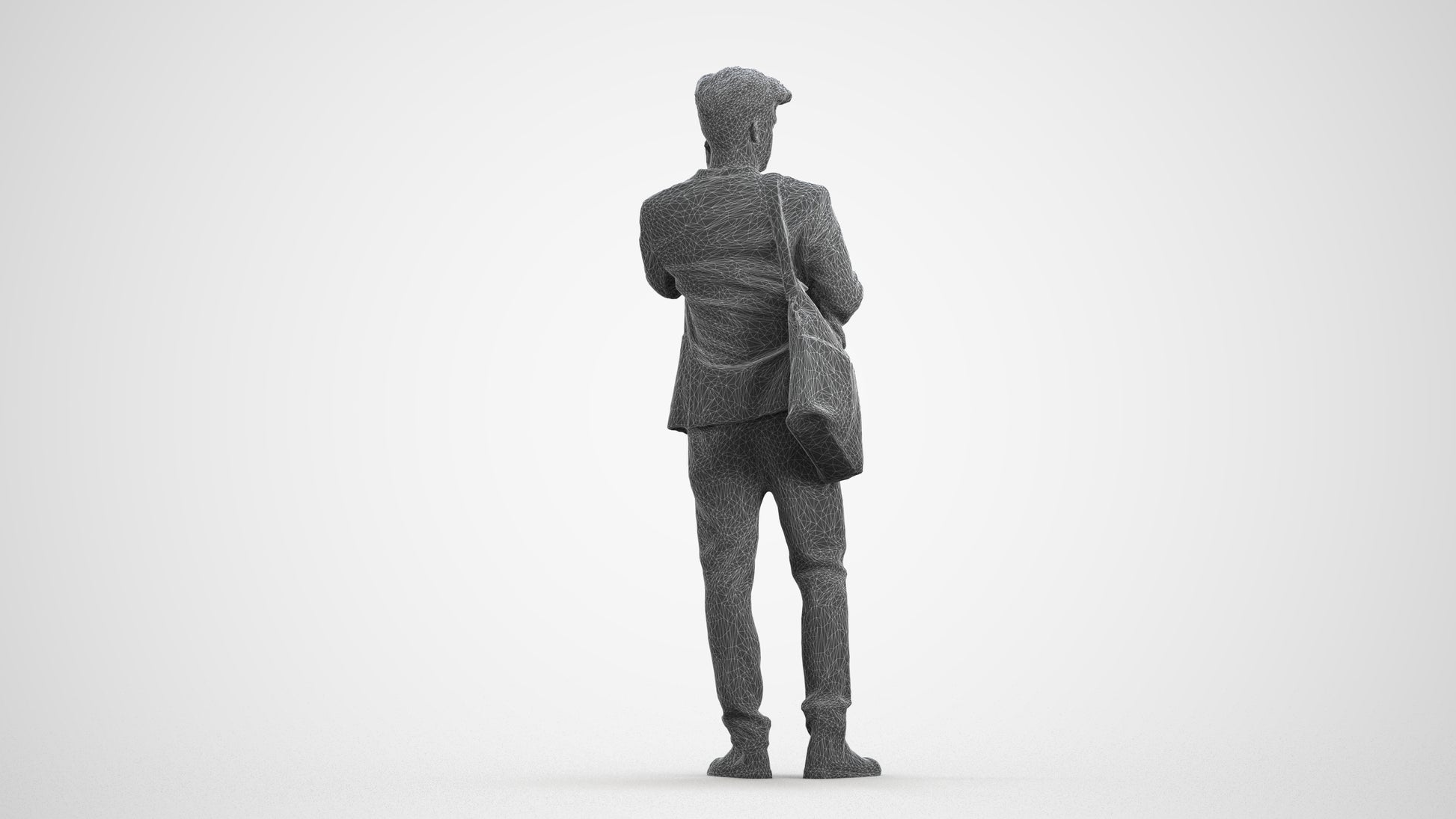3D scanned man standing business, photorealistic archviz people for Enscape and SketchUp, wireframe front view