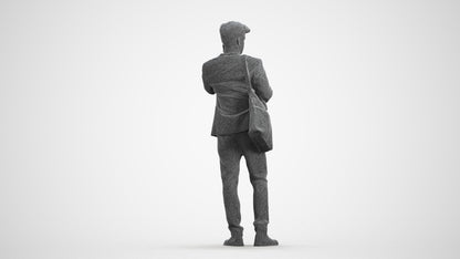 3D scanned man standing business, photorealistic archviz people for Enscape and SketchUp, wireframe front view