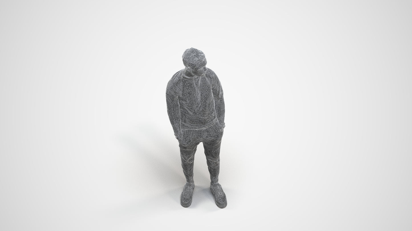 3D scanned boy kids casual, photorealistic archviz people for Enscape and SketchUp, wireframe three-quarter view