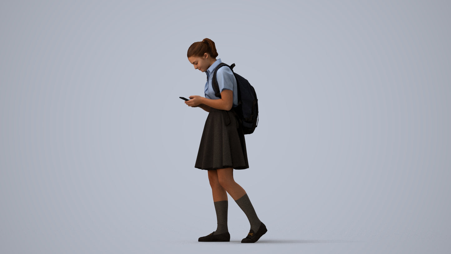 realistic 3D human girl kids, archviz people FBX OBJ for Blender, three-quarter view render