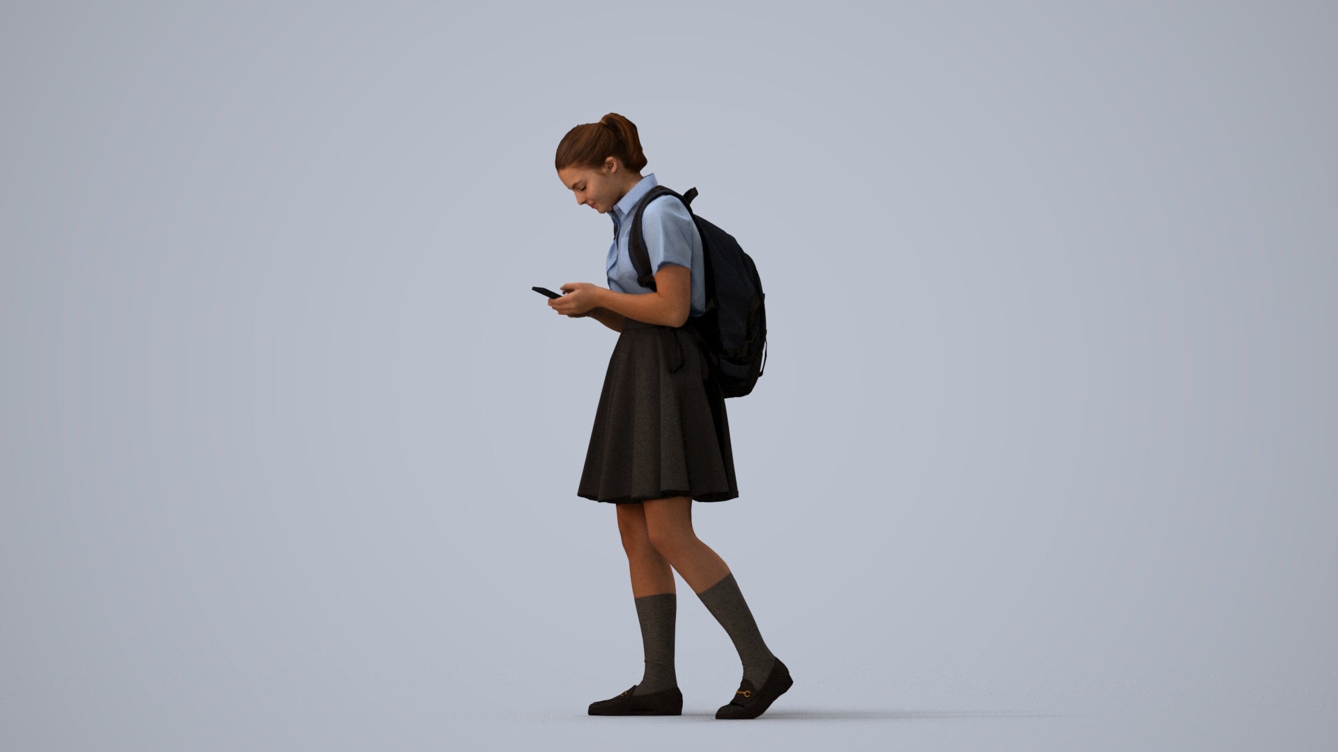 realistic 3D human girl kids, archviz people FBX OBJ for Blender, three-quarter view render