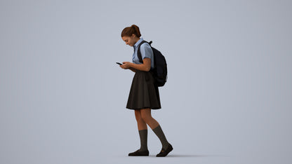 realistic 3D human girl kids, archviz people FBX OBJ for Blender, three-quarter view render