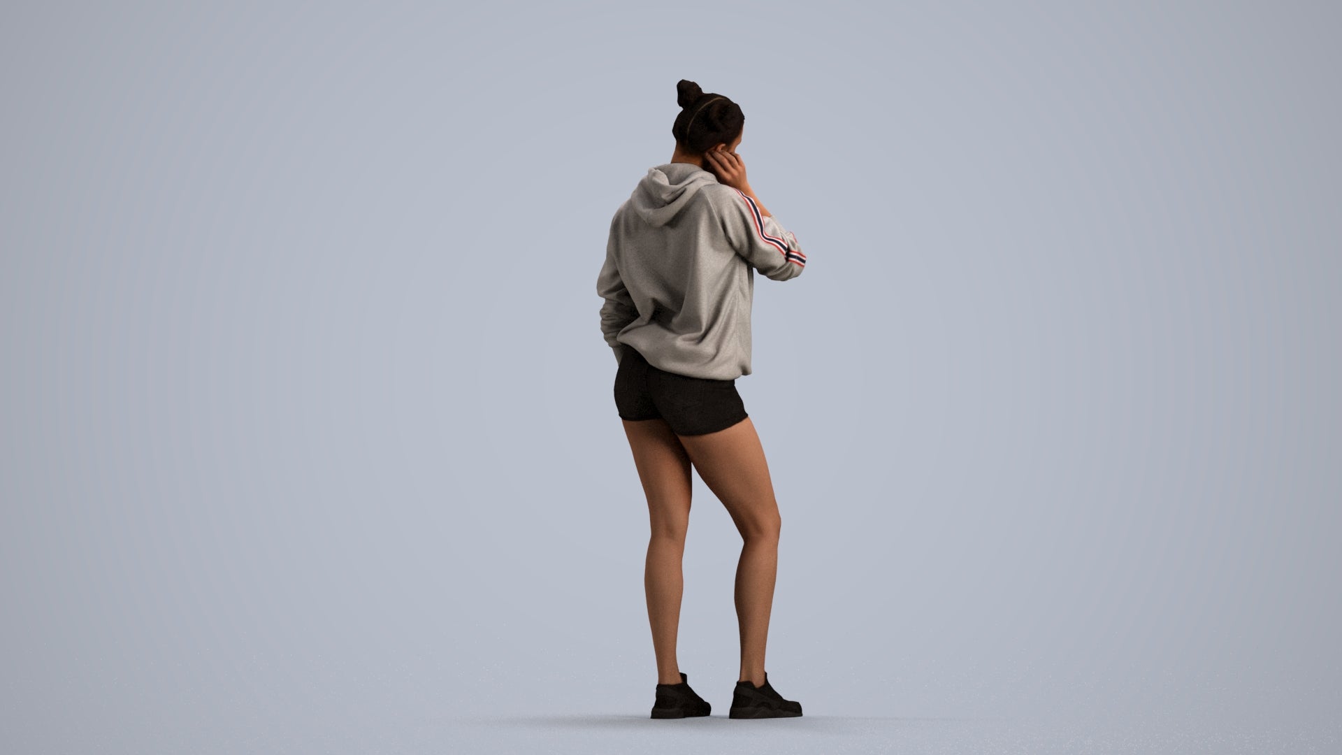 3D people model woman standing, scanned human for 3ds Max rendering, front view render