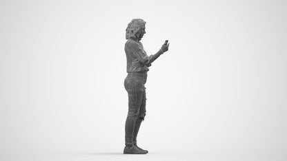 3D human model woman casual standing, photogrammetry scanned person for archviz, wireframe side view
