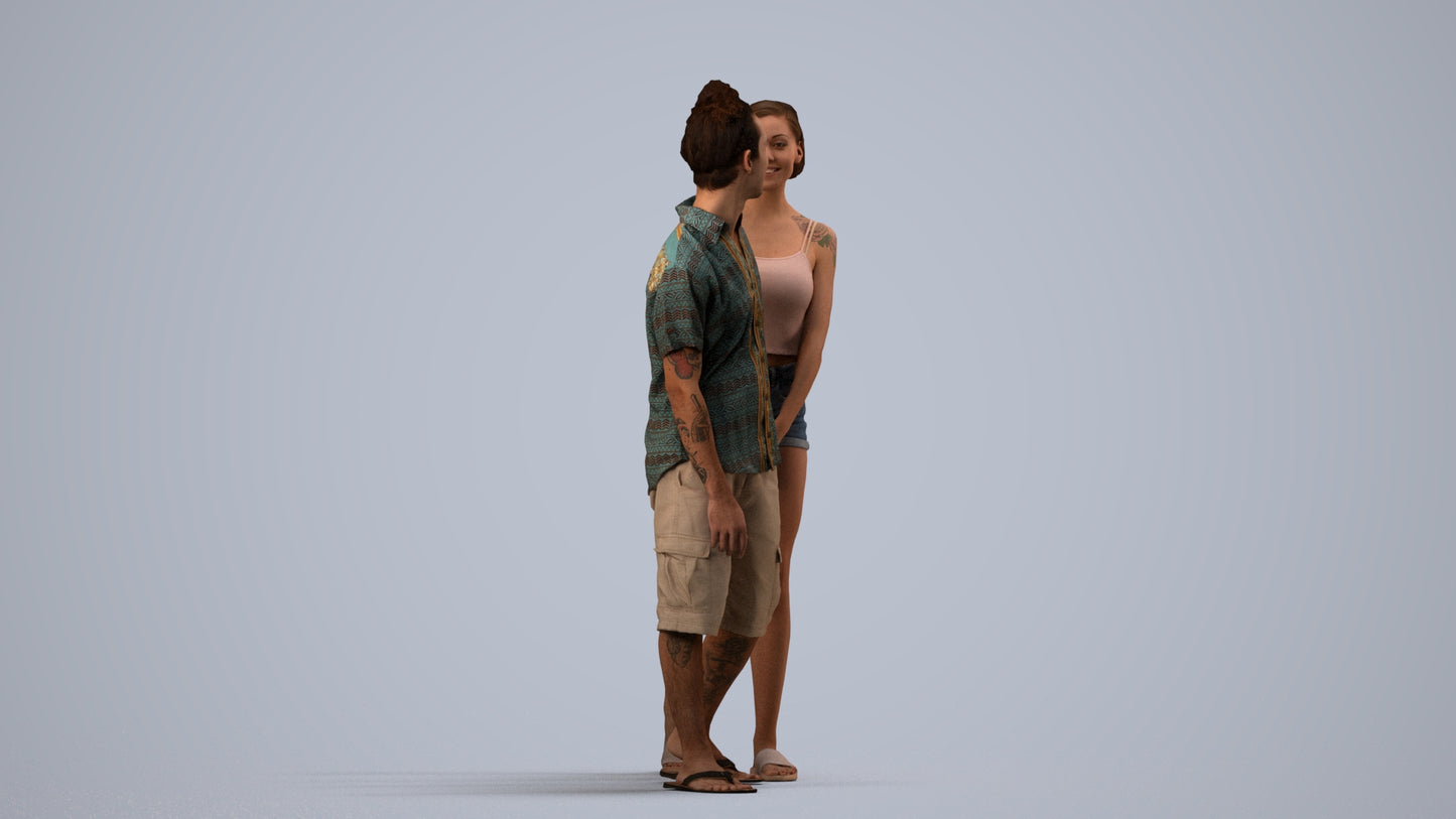 3D people model woman couple, scanned human for 3ds Max rendering, side view render
