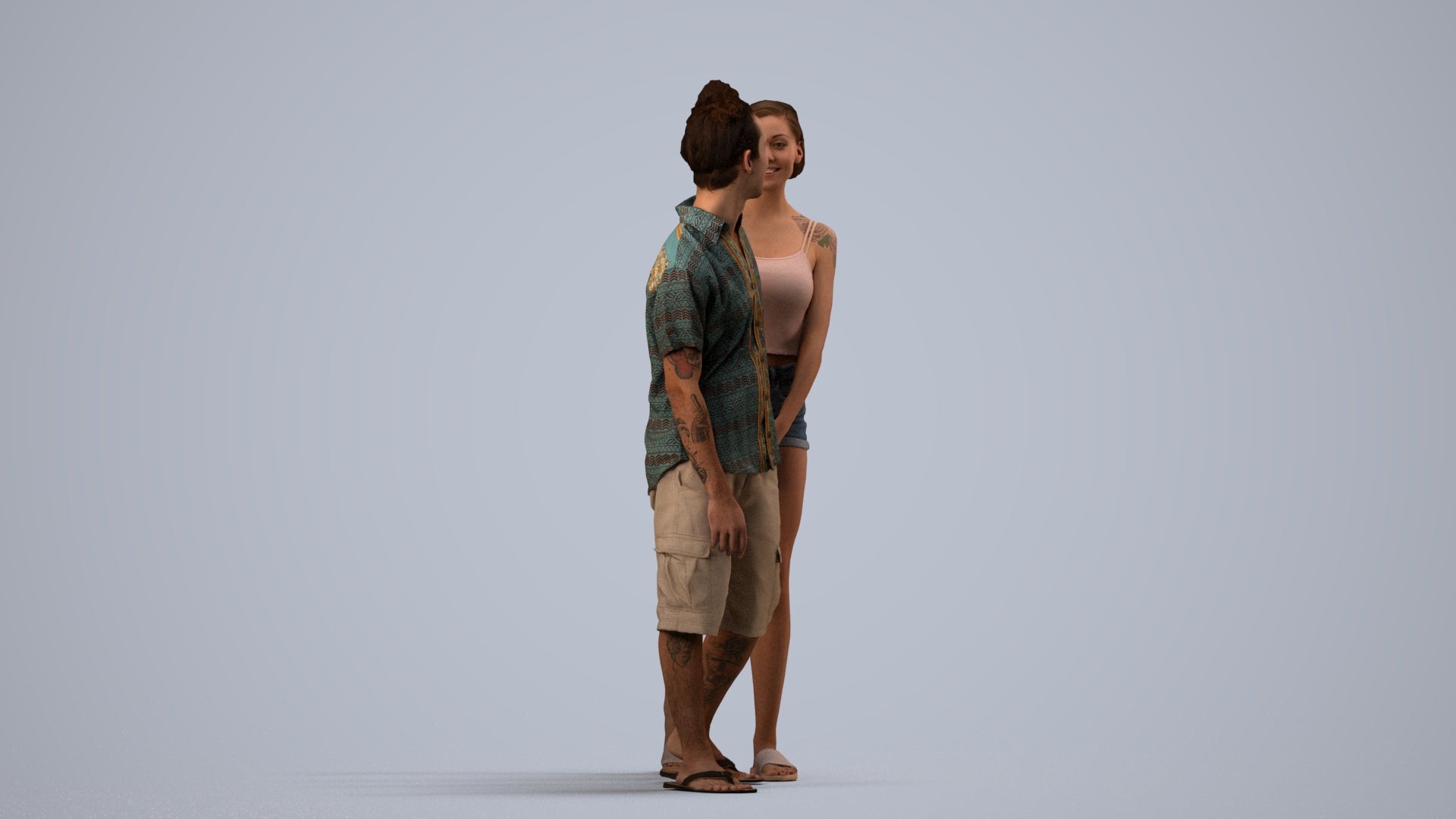 3D people model woman couple, scanned human for 3ds Max rendering, side view render