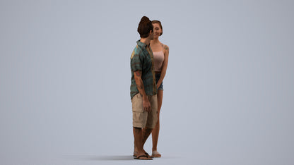 3D people model woman couple, scanned human for 3ds Max rendering, side view render
