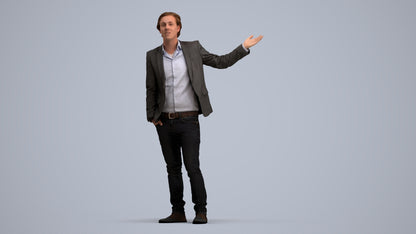 photogrammetry 3D man business, realistic human model archviz FBX, standing pose render
