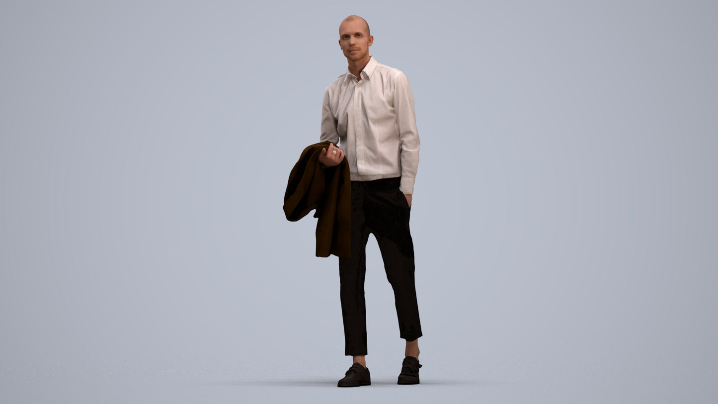 photogrammetry 3D man business walking, realistic human model archviz FBX, standing pose render