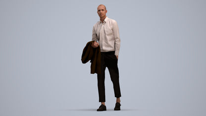 photogrammetry 3D man business walking, realistic human model archviz FBX, standing pose render