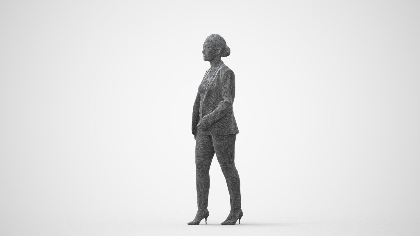 3D human model woman business walking, photogrammetry scanned person for archviz, square thumbnail