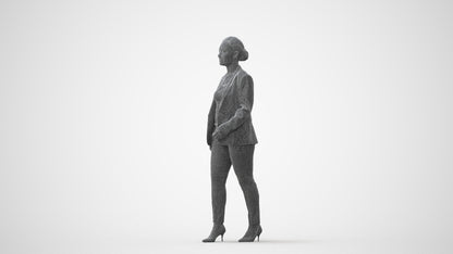 3D human model woman business walking, photogrammetry scanned person for archviz, square thumbnail