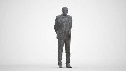 realistic 3D senior man business standing, scanned archviz people for Blender and 3ds Max, three-quarter front view render