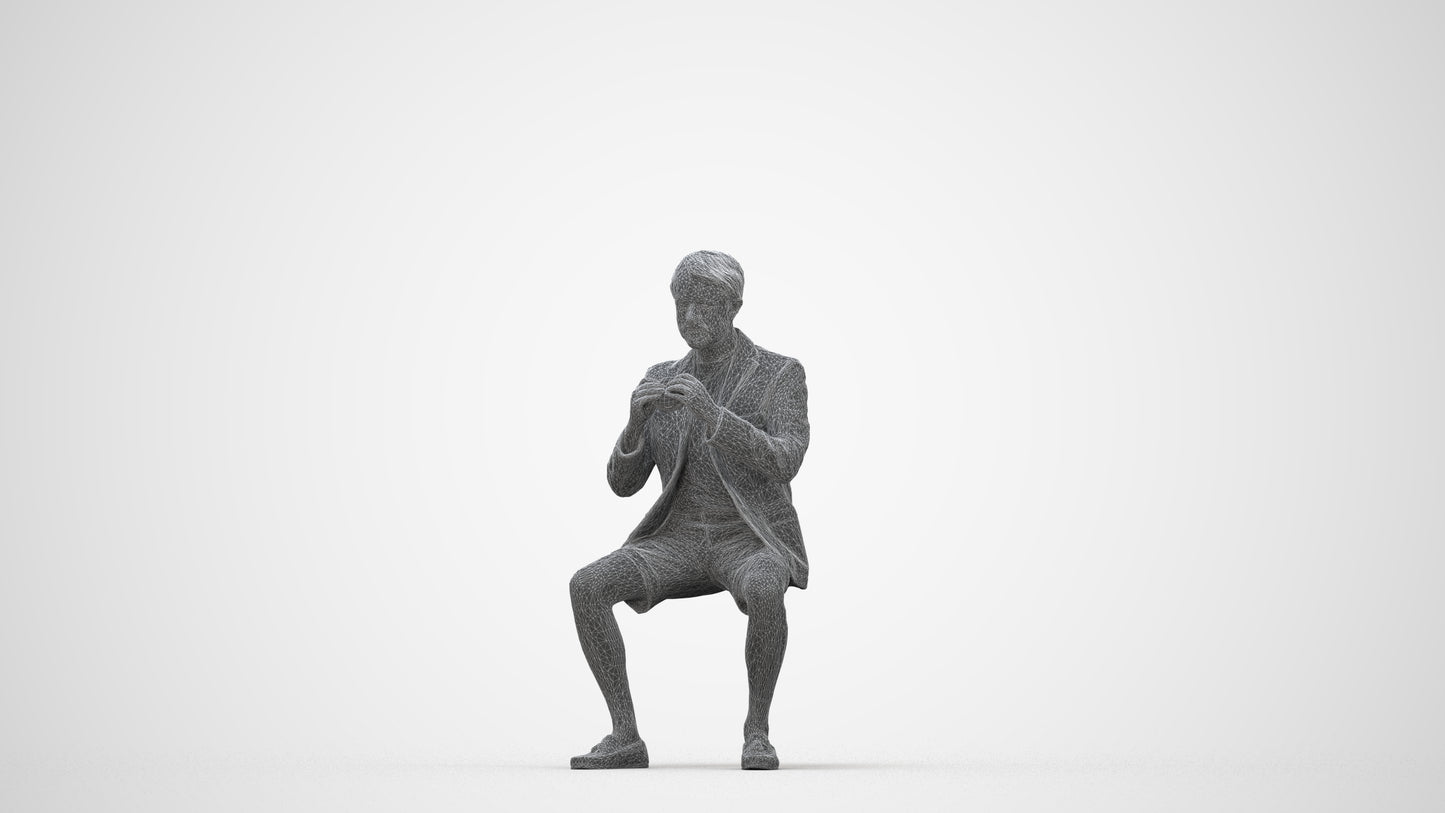 3D scanned man business, photorealistic archviz people for Enscape and SketchUp, wireframe back view