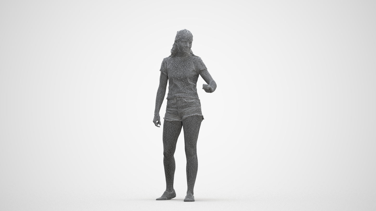 photogrammetry 3D girl casual door, realistic human model archviz FBX, three-quarter front view render