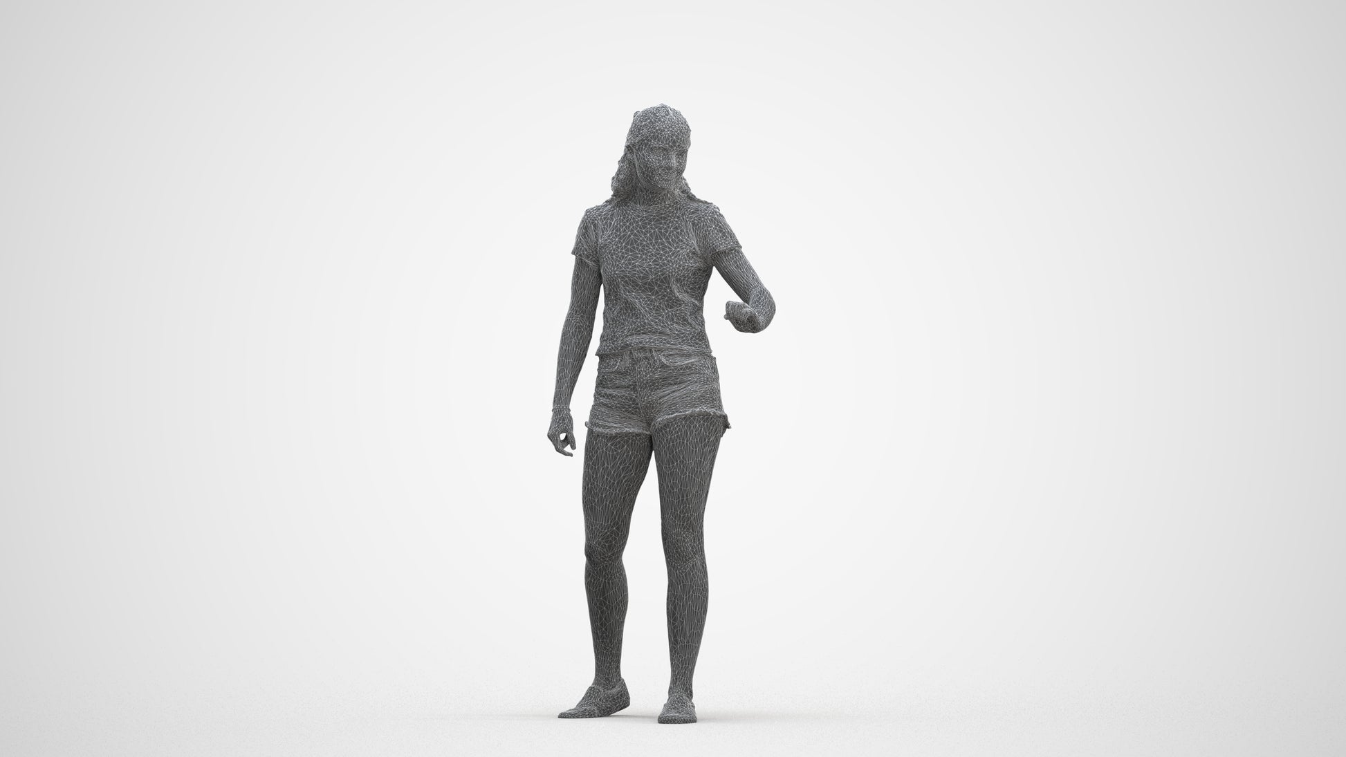 photogrammetry 3D girl casual door, realistic human model archviz FBX, three-quarter front view render