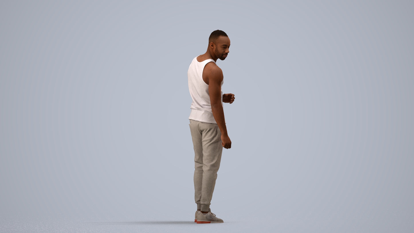 photogrammetry 3D man casual standing, realistic human model archviz FBX, side view render