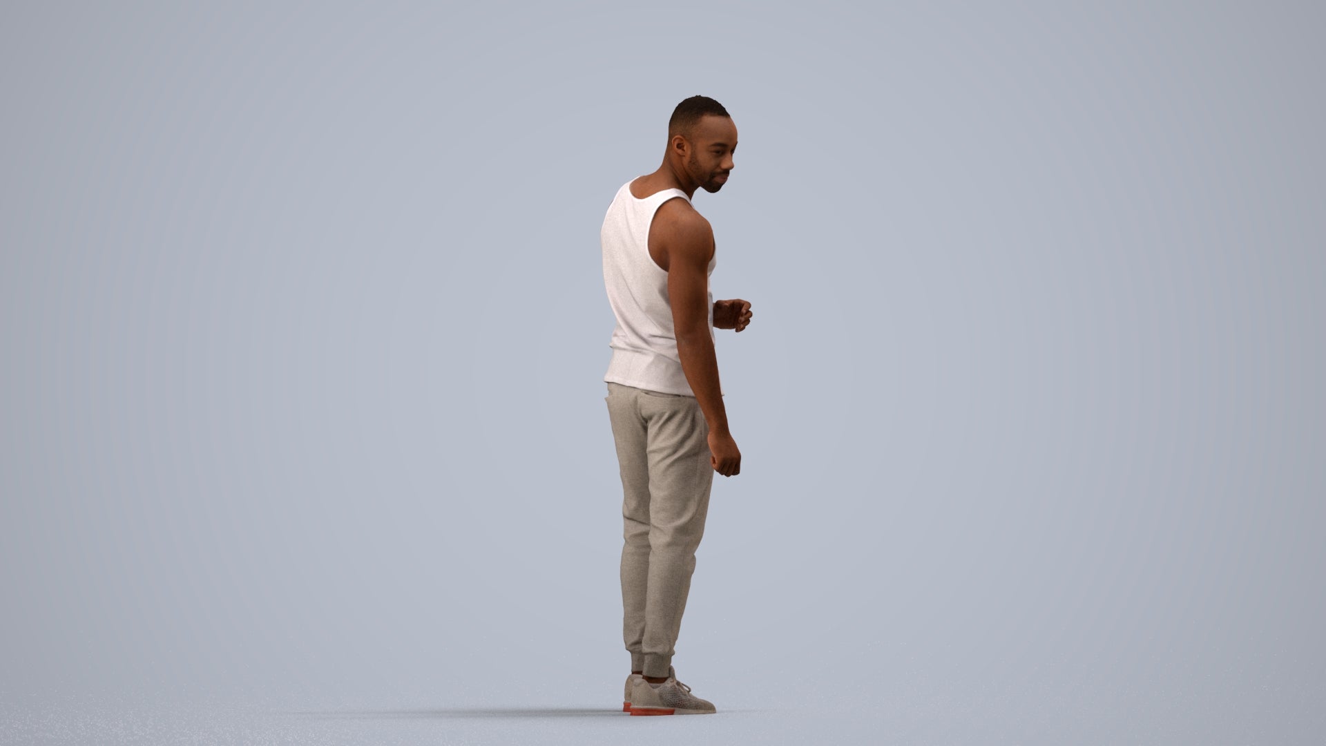 photogrammetry 3D man casual standing, realistic human model archviz FBX, side view render