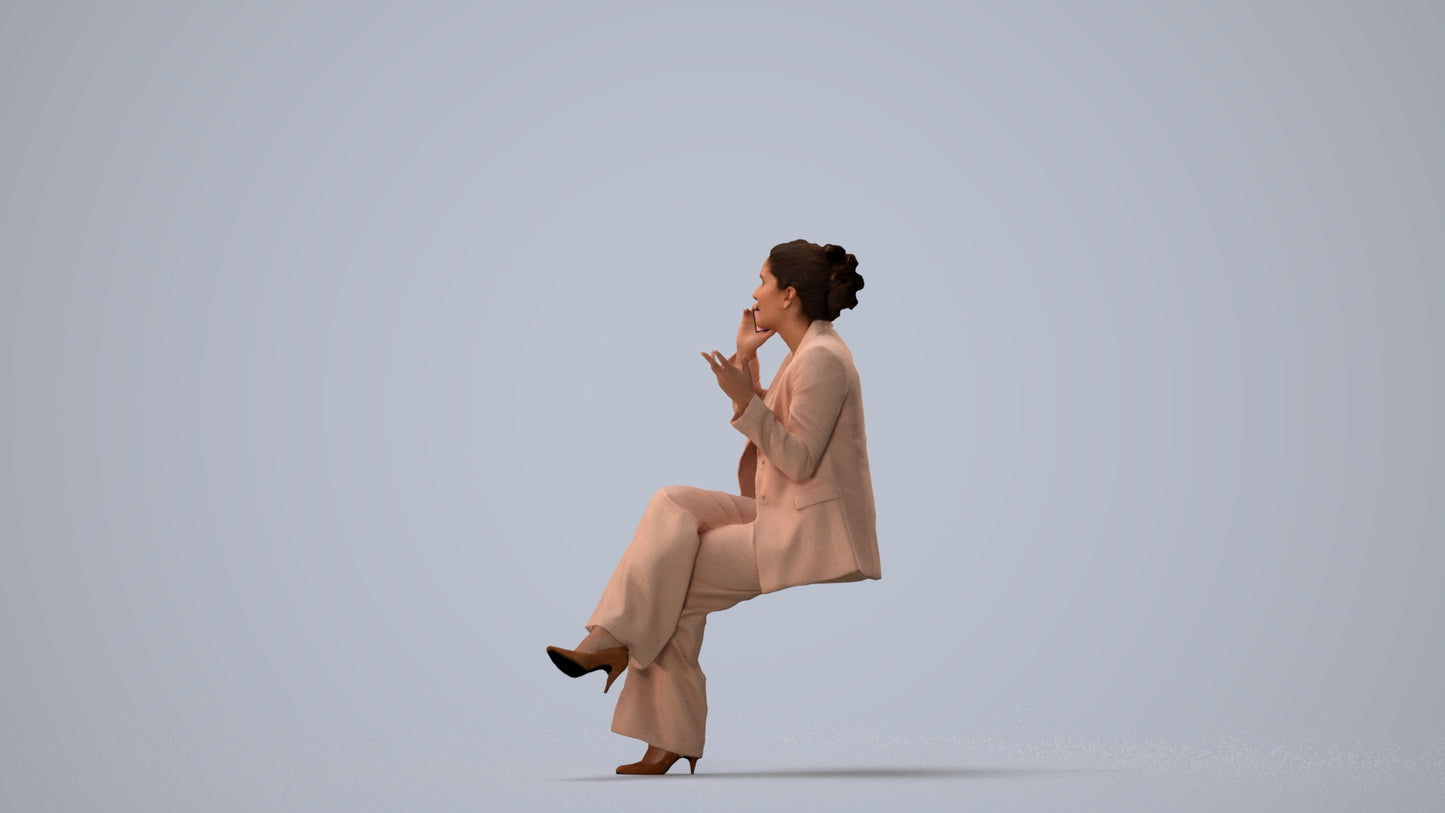 3D scanned woman business, photorealistic archviz people for Enscape and SketchUp, three-quarter view render