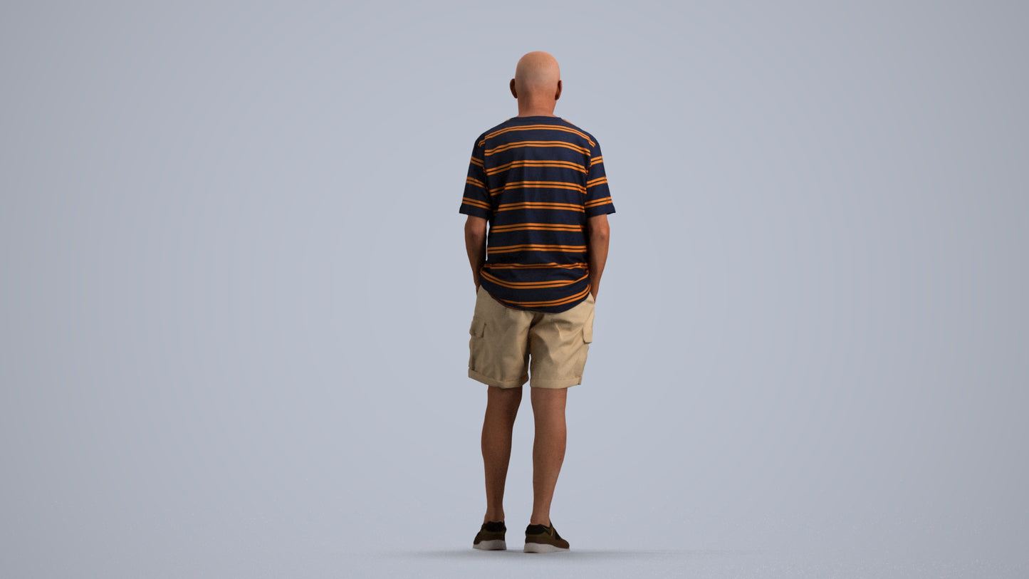 realistic 3D senior man casual standing, scanned archviz people for Blender and 3ds Max, front view render
