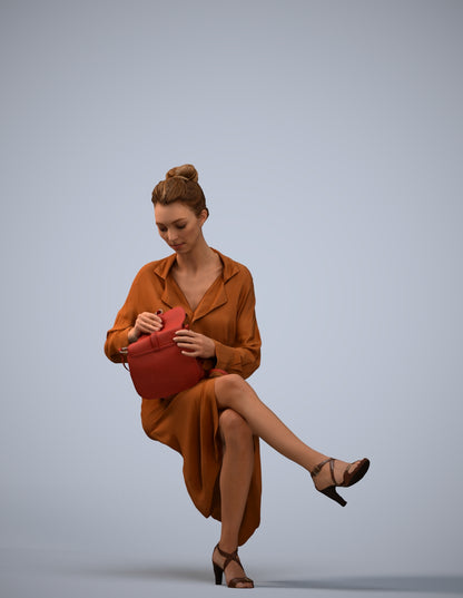 realistic 3D woman casual sitting, scanned archviz people for Blender and 3ds Max