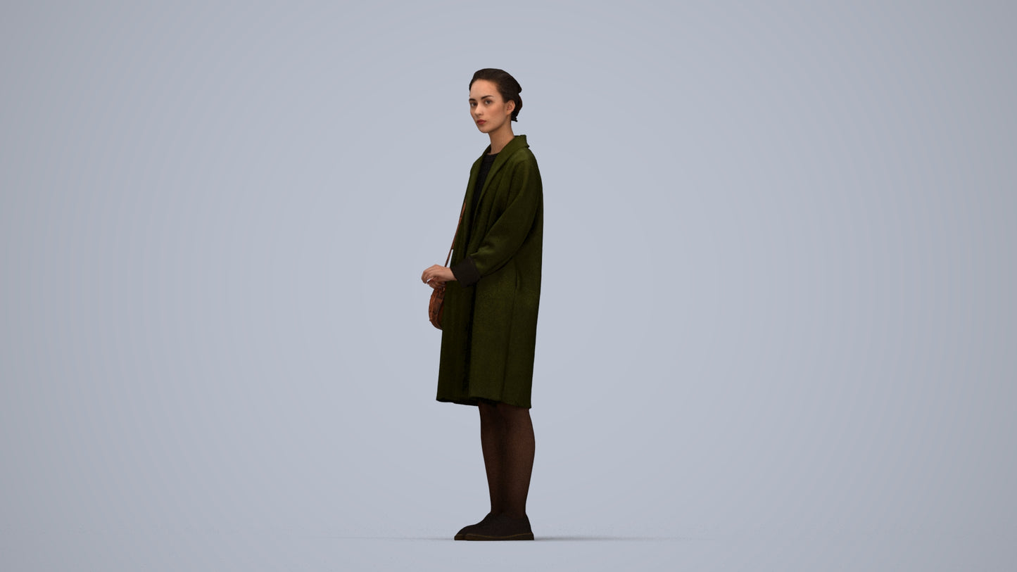 3D people model woman casual standing, scanned human for 3ds Max rendering, top-down view render