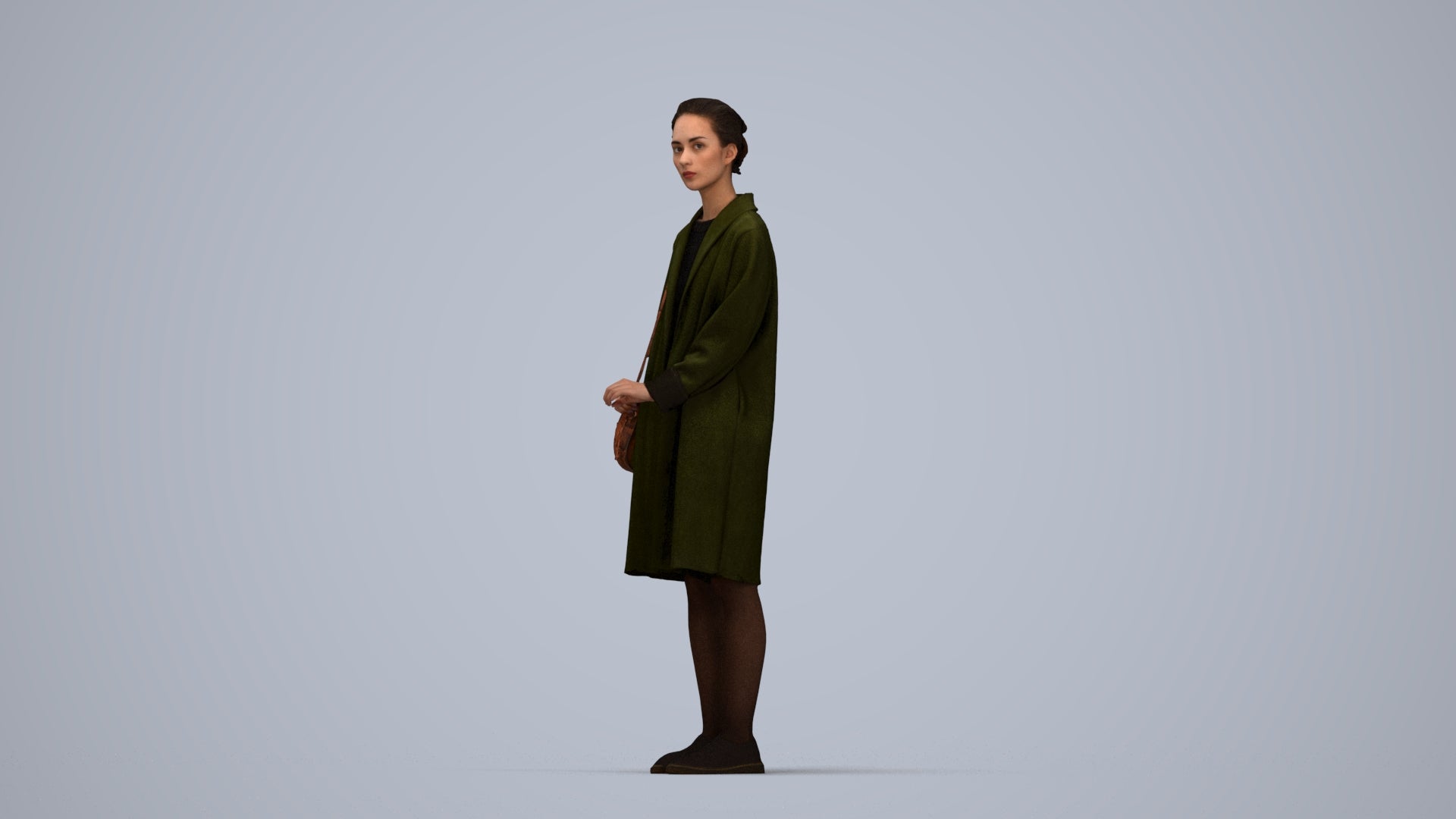 3D people model woman casual standing, scanned human for 3ds Max rendering, top-down view render