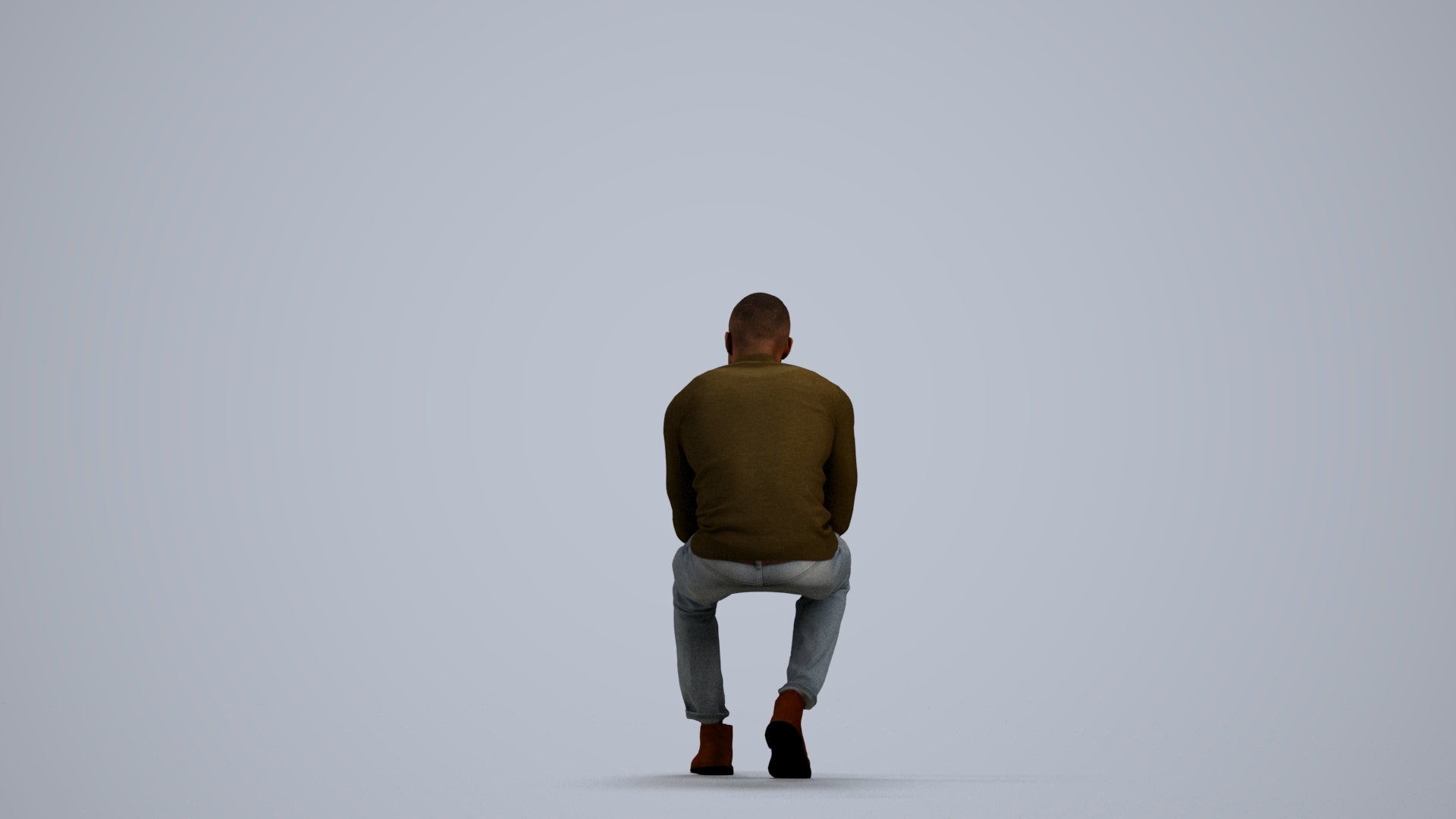 photogrammetry 3D man casual sitting, realistic human model archviz FBX, front view render