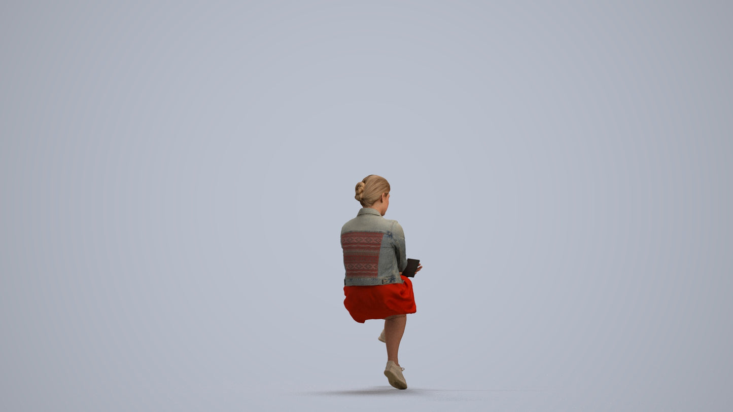 3D people model woman casual sitting, scanned human for 3ds Max rendering, front view render
