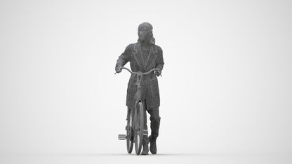 3D human model woman casual cycling, photogrammetry scanned person for archviz, wireframe back view