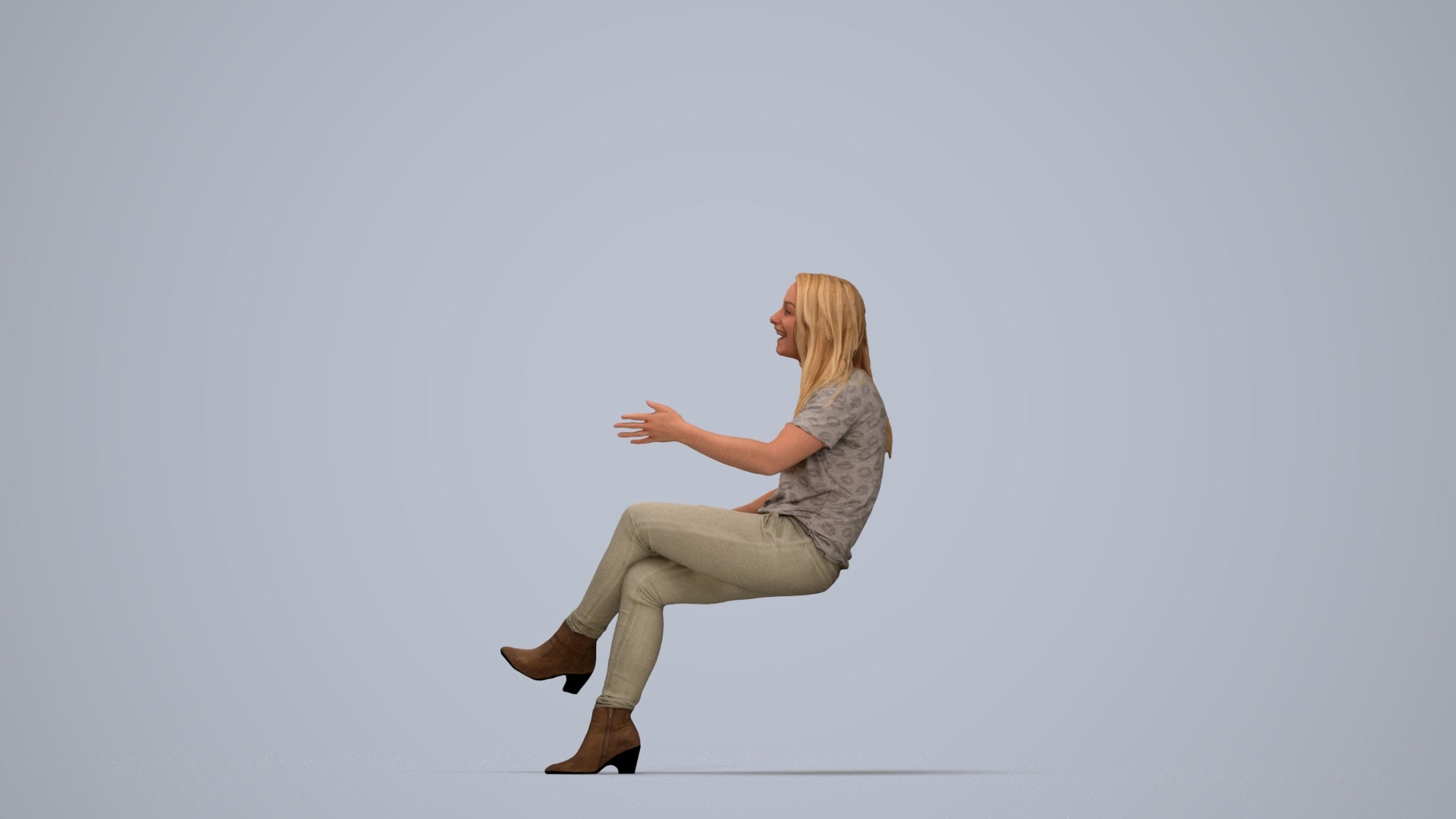 3D scanned woman sitting casual, photorealistic archviz people for Enscape and SketchUp, top-down view render