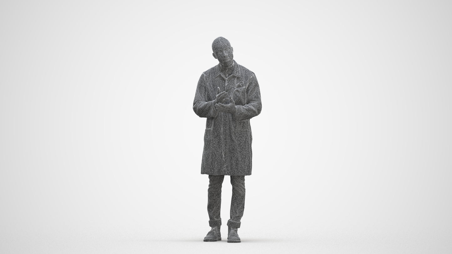 3D scanned man standing, photorealistic archviz people for Enscape and SketchUp, three-quarter front view render