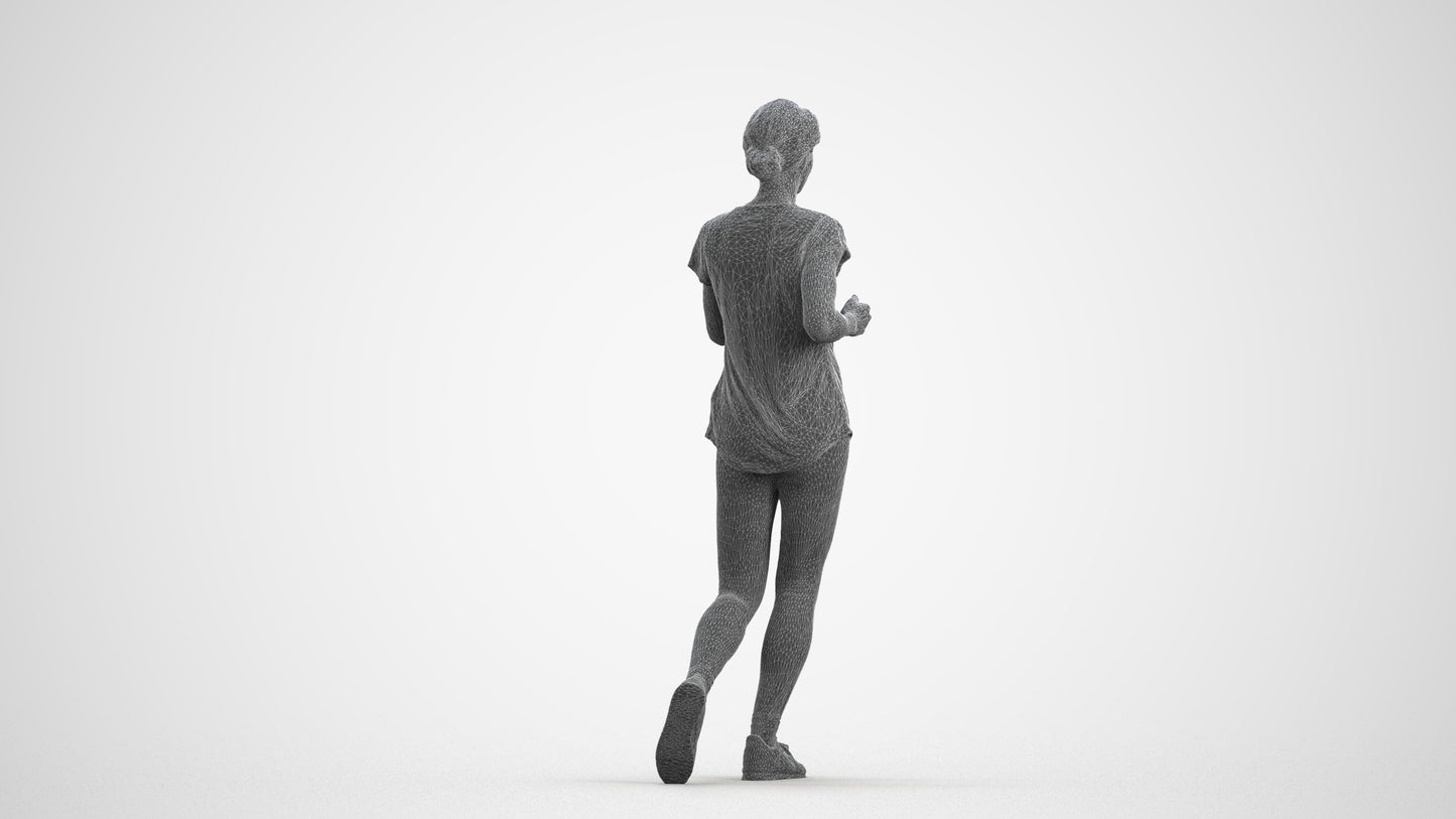 realistic 3D woman sport walking, scanned archviz people for Blender and 3ds Max, wireframe front view