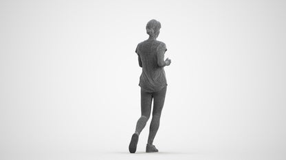 realistic 3D woman sport walking, scanned archviz people for Blender and 3ds Max, wireframe front view