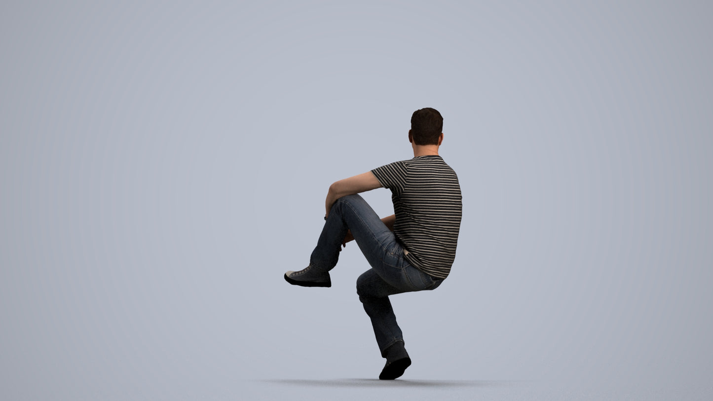 realistic 3D man casual sitting, scanned archviz people for Blender and 3ds Max, front view render