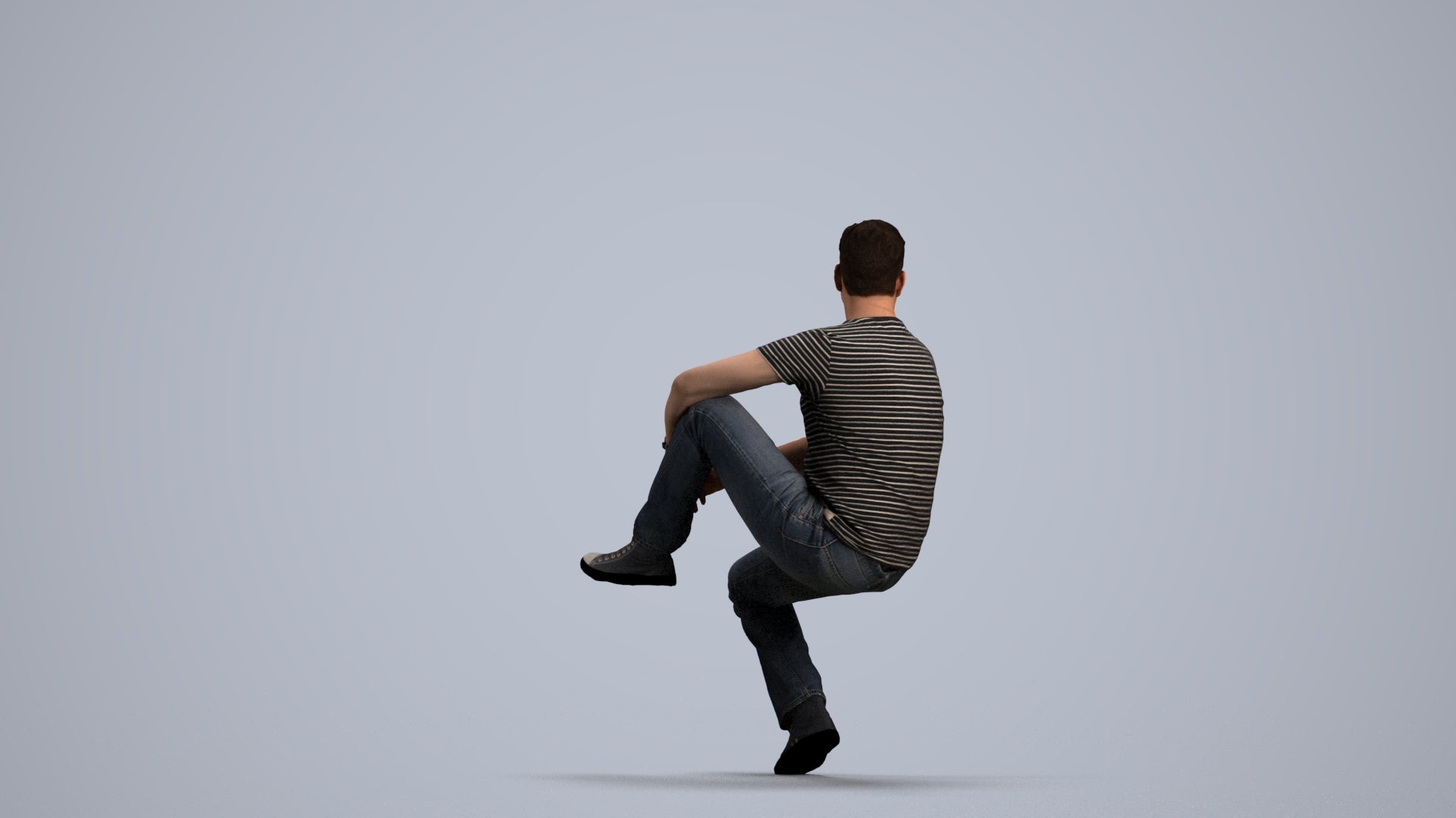 realistic 3D man casual sitting, scanned archviz people for Blender and 3ds Max, front view render