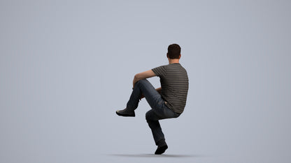 realistic 3D man casual sitting, scanned archviz people for Blender and 3ds Max, front view render