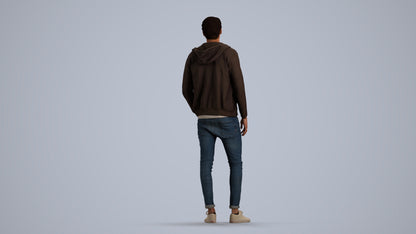 photogrammetry 3D man casual walking, realistic human model archviz FBX, front view render