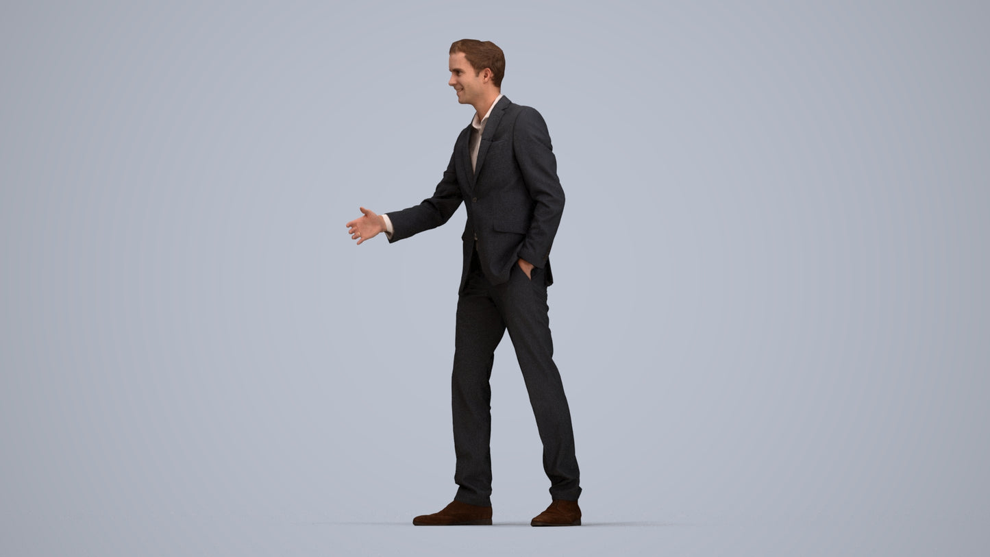 realistic 3D human man business, archviz people FBX OBJ for Blender, top-down view render