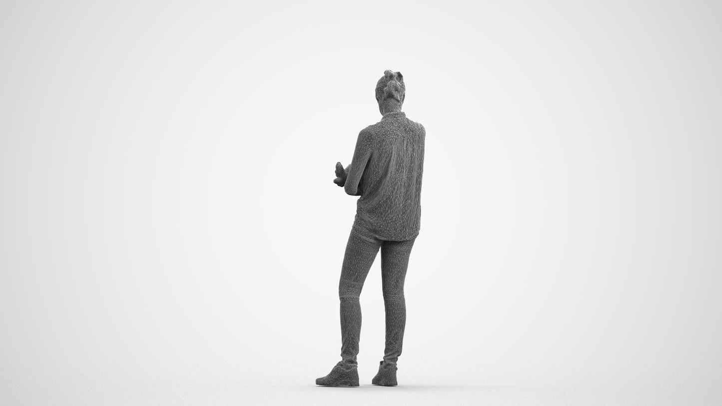 realistic 3D girl casual kids, scanned archviz people for Blender and 3ds Max, wireframe front view