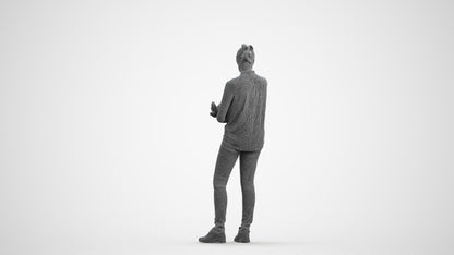 realistic 3D girl casual kids, scanned archviz people for Blender and 3ds Max, wireframe front view