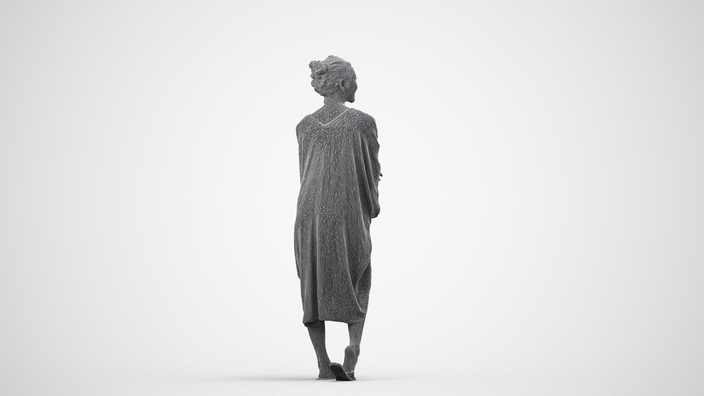 photogrammetry 3D woman casual walking, realistic human model archviz FBX, wireframe side view