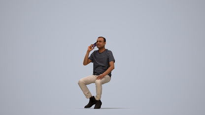 realistic 3D people man casual sitting, render-ready for V-Ray and Corona, FBX OBJ, top-down view render