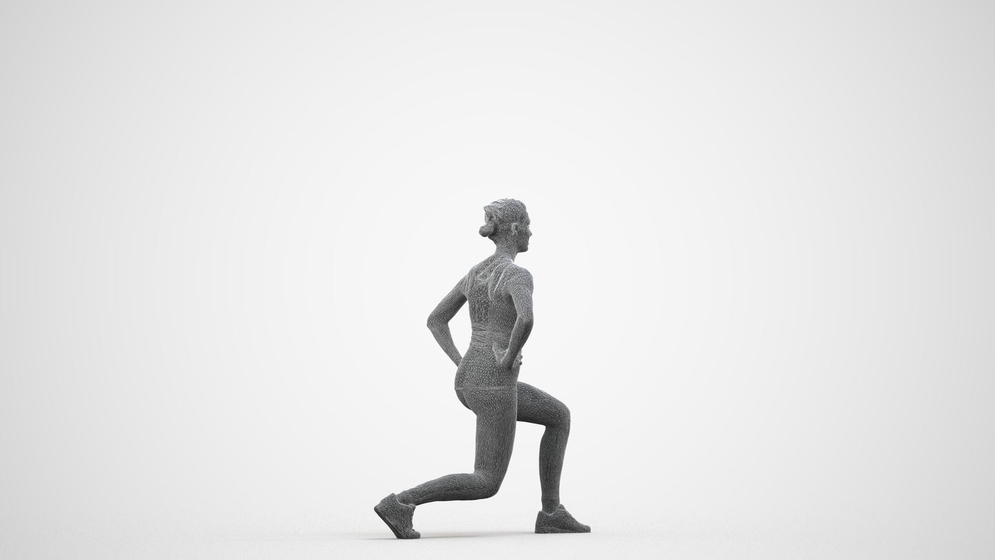 3D human model woman sport standing, photogrammetry scanned person for archviz, wireframe side view